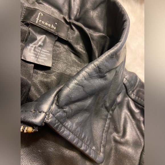 Frenchi black leather full zip bomber jacket size XS - Picture 6 of 11